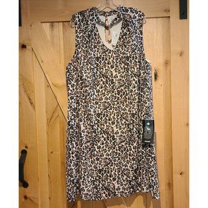 NEW! Avenue Plus Size 22 Choker Neck Gold Dangle Animal Print Dress Sleeveless